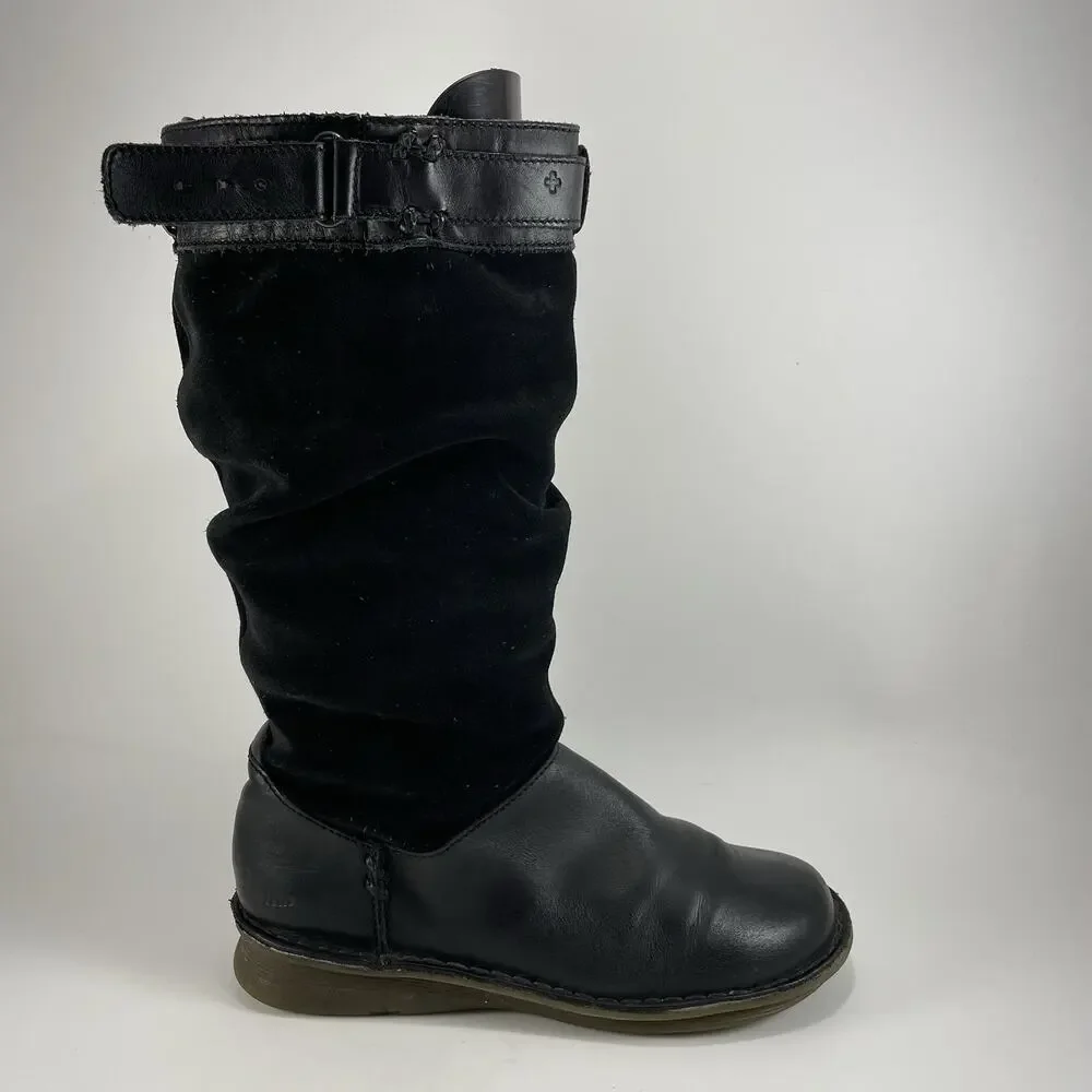 Dr Martens 11415 Buckle Mid Calf Tall Boots Womens Size 9 Black Leather Suede